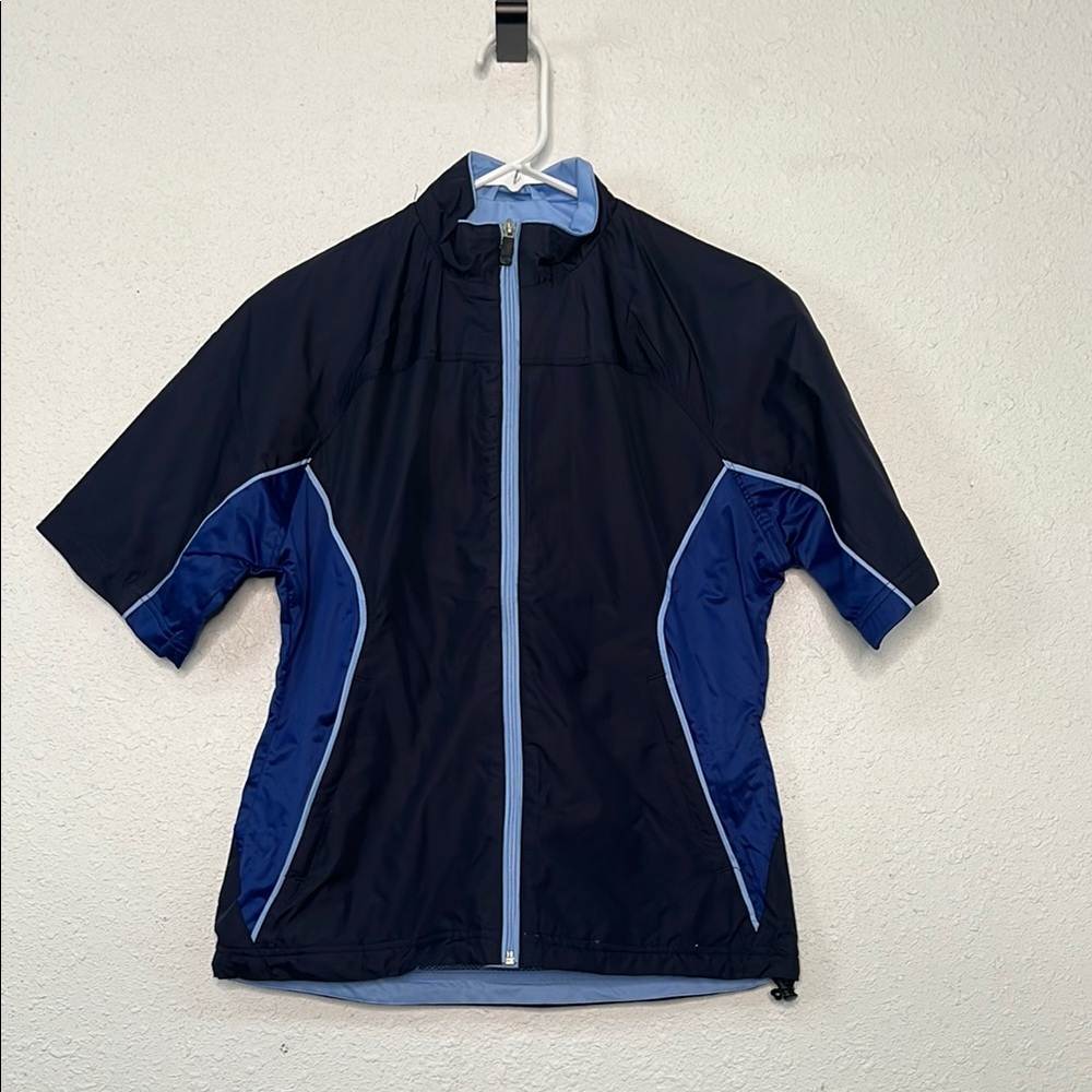 Glen Echo Golf Women’s Small Blue and Black Rain Jacket short sleeved NWT